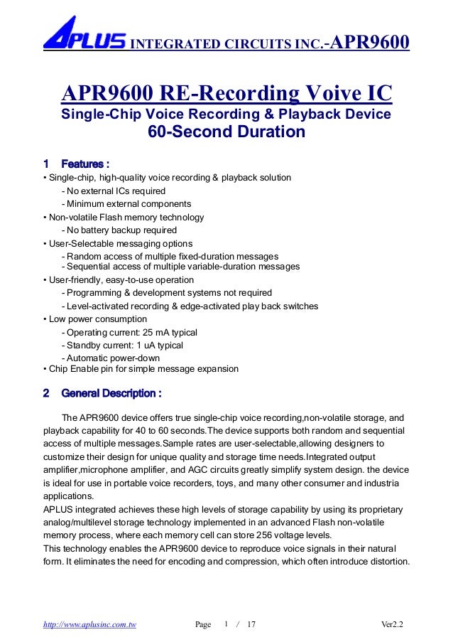 Apr9600 Datasheet Pdf